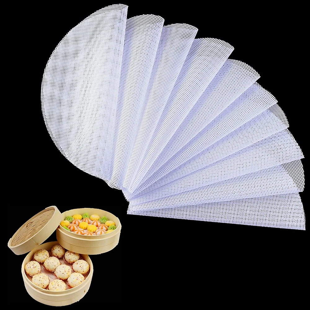 10Pcs Non-stick Silicone Steamer Mesh Mat Reusable Bamboo Steamer Liner Pad Round Silicone Steamer Liners Baking Accessories