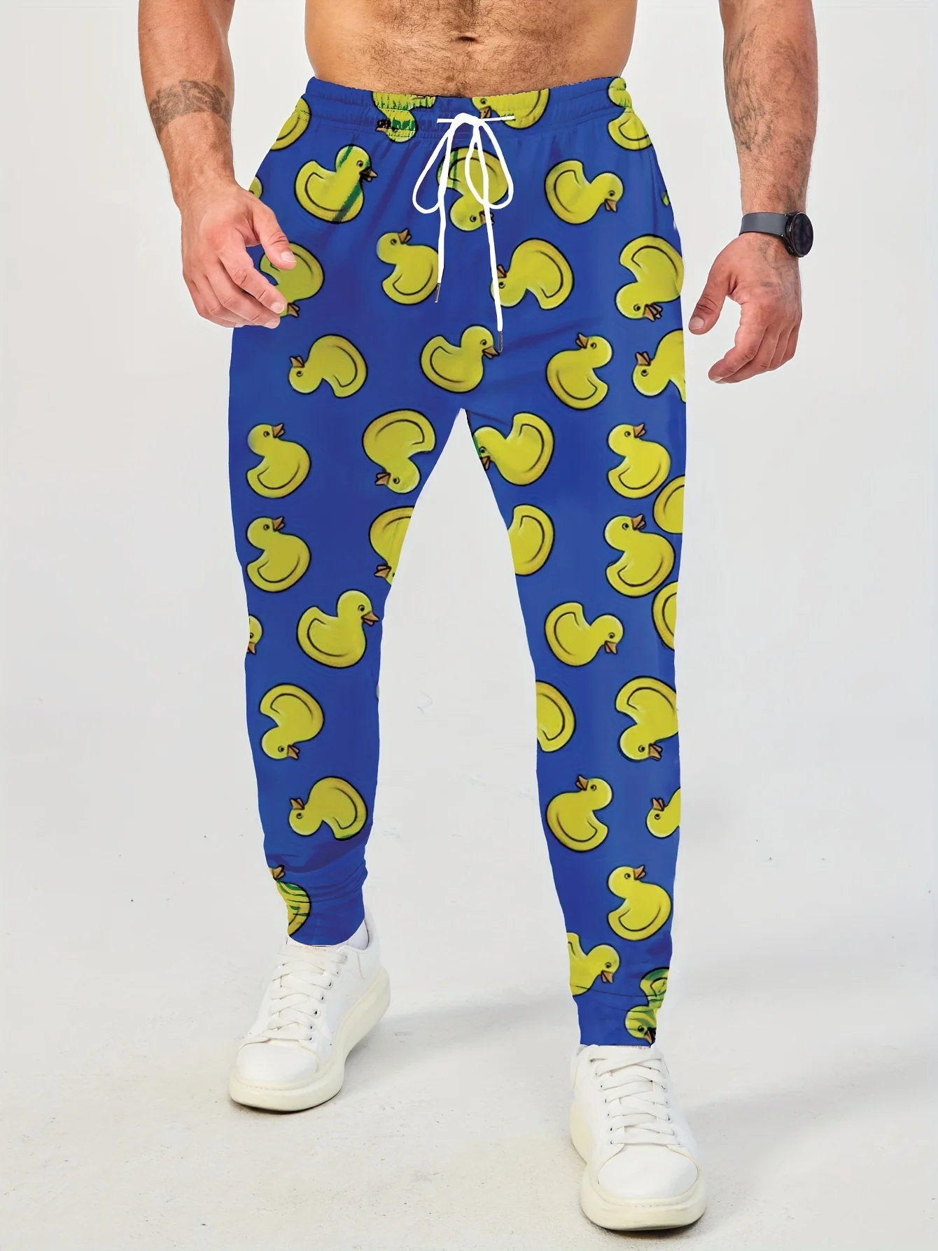 Men's 2025 Sweatpants,Yellow duck Graphic Polyester Joggers, Slim Fit Casual Lounge Pants with Pockets, Spring Autumn Streetwear