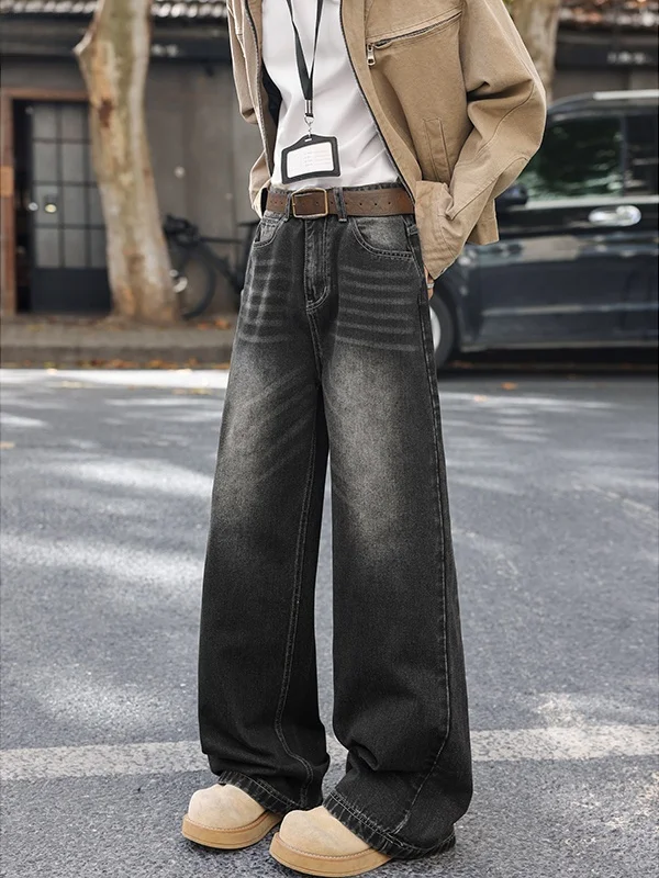 

Американские свободные джинсы с прямыми штанинами, мужские повседневные брюки, весна-осень, удобные брюки High Street Cleanfit