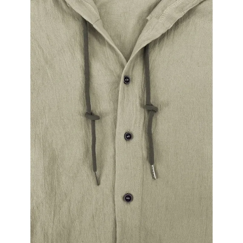 Spring Summer Cotton Linen Shirt Men Streetwear Long Sleeve Hooded Cardigan Single-breasted Top Man Shirts Brand Casual Clothing