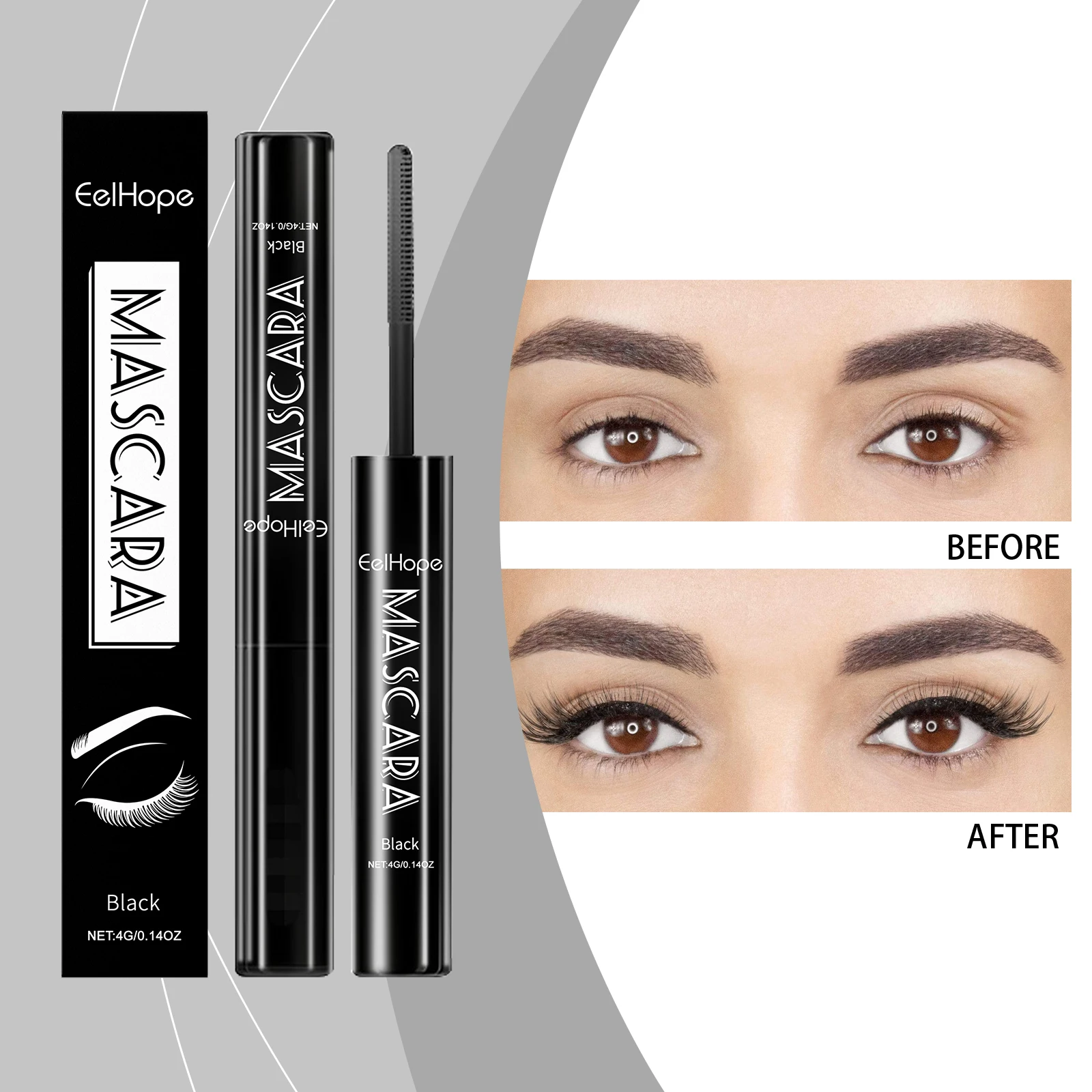 Mascara noir, cils nordiques, plus épais, augmente la brillance, améliore l'effet de maquillage des yeux, formule douce