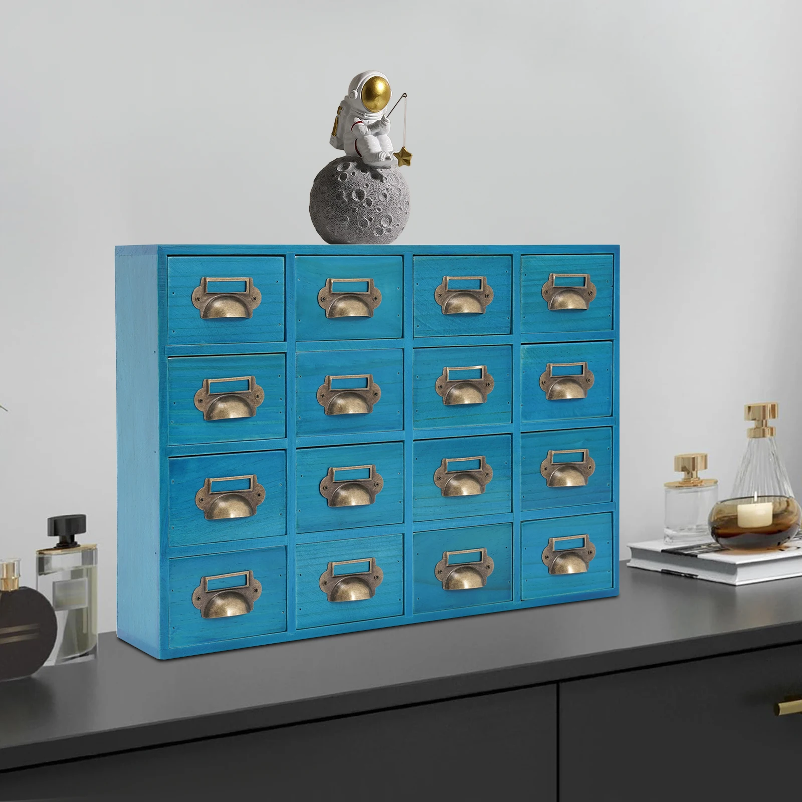 

16 Drawers Storage Cabinet,, Apothecary Chests and Cabinets, Herb Storage Box, Wooden Desk Drawer Organizer