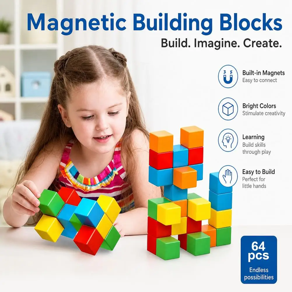 Magnetic Building Blocks Cubes Toy Smooth Safe Early Educational Construction Stacking Bricks Montessori Toys