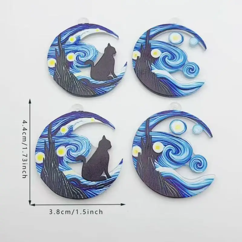 10PCS Acrylic Starry Sky Pattern Fashion Black Cat Acrylic Pendant DIY Jewelry Accessories image 6