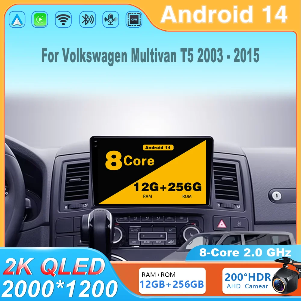 

Android 14 Car Radio Multimedia Player Stereo Navigation GPS Carplay HDR Screen Head Unit For Volkswagen Multivan T5 2003 - 2015