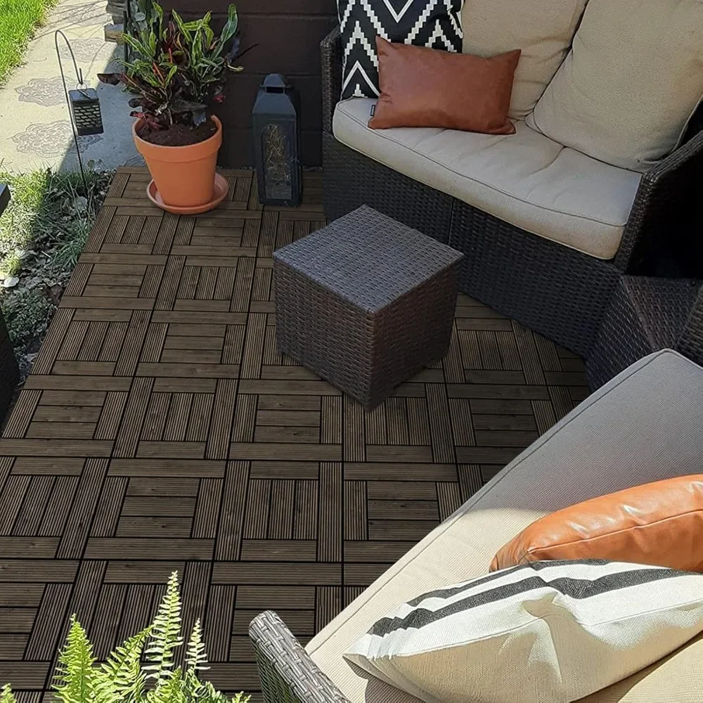 

27PCS Wooden Flooring Patio Deck Tiles Interlocking Tiles Patio Solid Wood and Plastic Indoor&Outdoor 12 x 12in