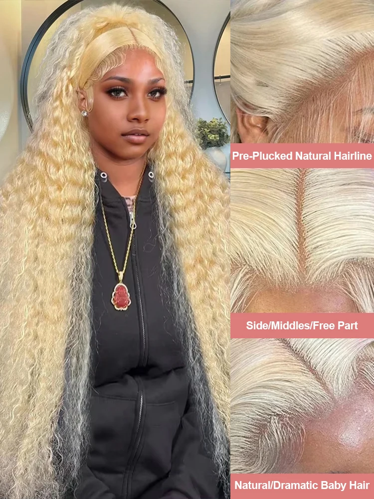 613 Blonde HD Lace Frontal Wig 13x4 13×6 Deep Wave Lace Front Human Hair Wig Colored Curly Wigs Water Wave Wigs For Women ﻿ ﻿ image 2