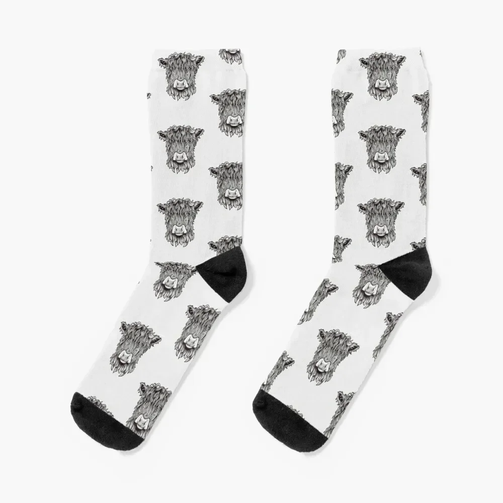 Highland Calf Pen and Ink Sketch Socks new year anti slip football hockey sheer Socks Women Men's