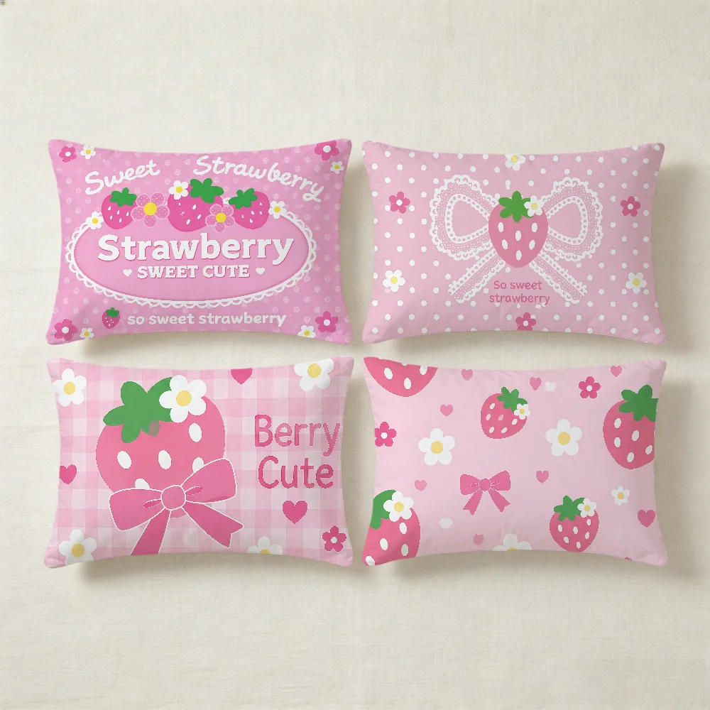 Kawaii Pink Strawberry Cushion Cover Hit Product Home Sofa Living Room Double-Sided Soft Decorative Pillow Cover