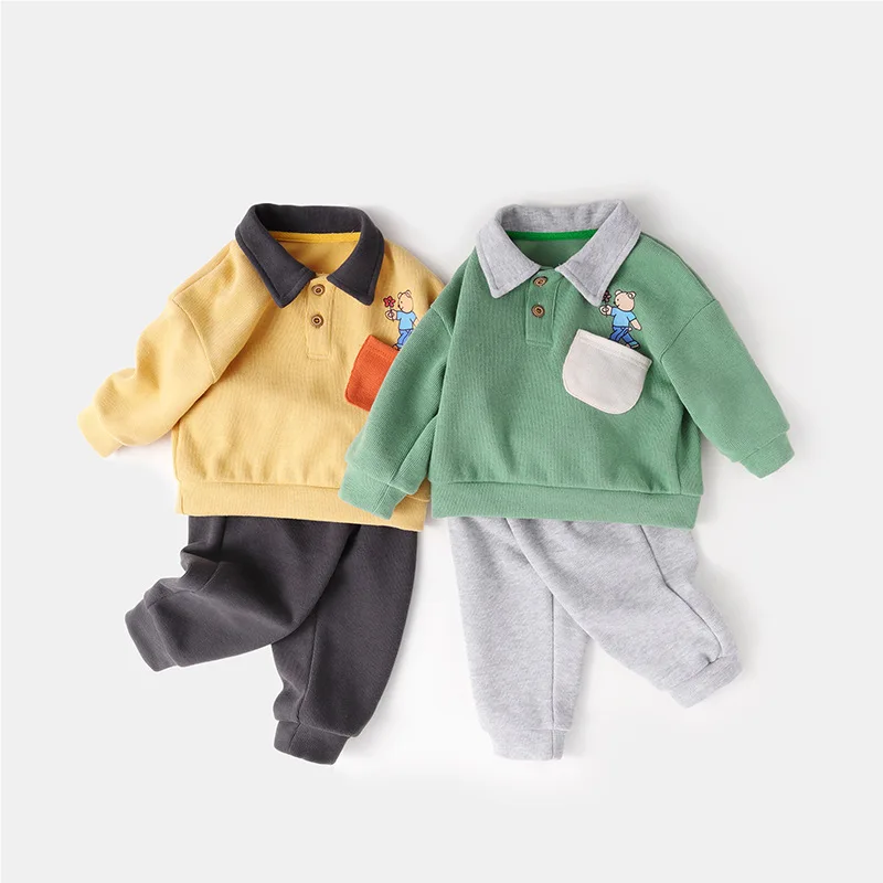 Baby Boys Autumn 2PCS Clothes Set Cotton Dinosaur Striped Sweatshirt Suit Solid Elastic Waist Sport Pants Infant Kids Boy Outfit