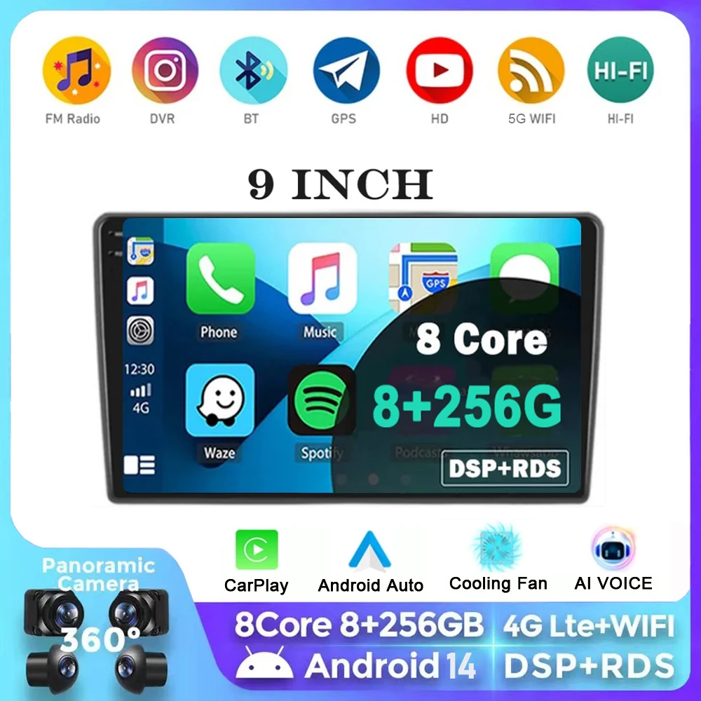 

9 Inch For Volkswagen Nissan Hyundai Kia Toyota DSP WIFI Android 14 Car Multimedia Video Player Universal 2DIN Stereo Radio GPS