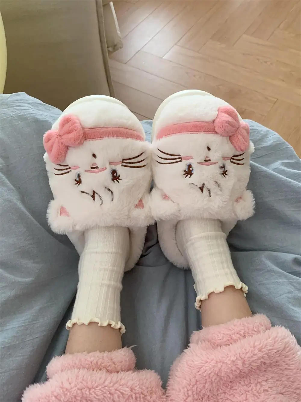 Cute Cat Indoor Household Cotton Slippers Women Man Slippers 2024 Winter Cute Indoor Home Plush Warm Anti Slip Shoes