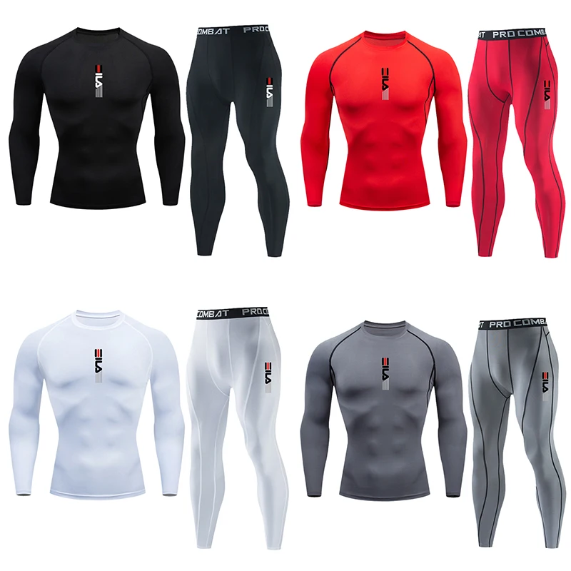 Men Running Sportswear Suit GYM Tight Sports Long Sleeves T-shirt Workout Jogging Fitness Tracksuit Pants Compression 2 Pcs Sets