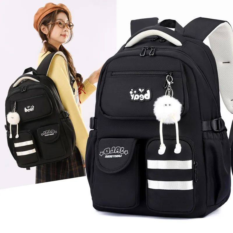 Middle School Student School Bag Girls Cute Backpack Casual Daypack Multiple Pockets Book Bag Waterproof Durable Travel Rucksack