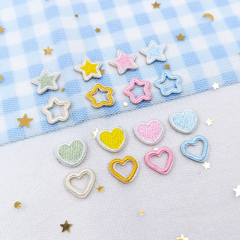 8pcs Cute Mini Love Star Bows Patches For Clothing Kids Self-adhesive Embroidery Applique DIY Decorative Phone Case Backpack