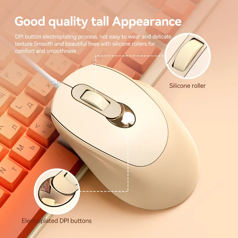 Wired Mute Mouse Ergonomics Design Low Noise Key DPI Adjustable Button System Compatible Office Use Mause Or Play Game Mice