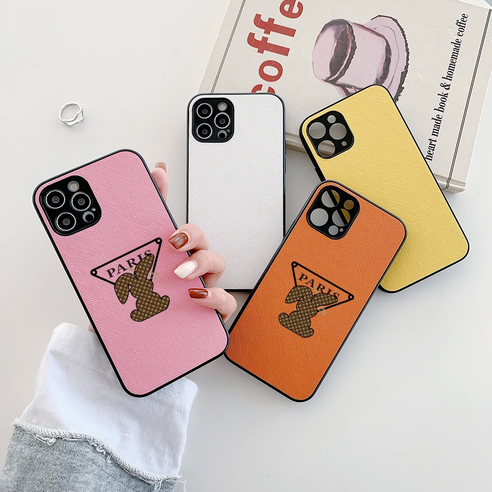

Luxury Paris Cross pattern Soft Case for iPhone Leather Phone Cover 15 14 13 12 11 Pro Mini 7 8 Se Plus Xr Xs Max rabbit funda