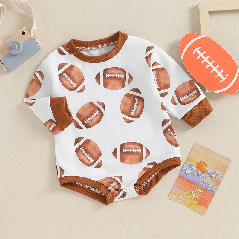 Newborn Infant Baby Boy Girls Swearshirt Romper Cotton Letter Rugby Print Baby Jumpsuit Long Sleeve Kids Playsuit Autumn Clothes