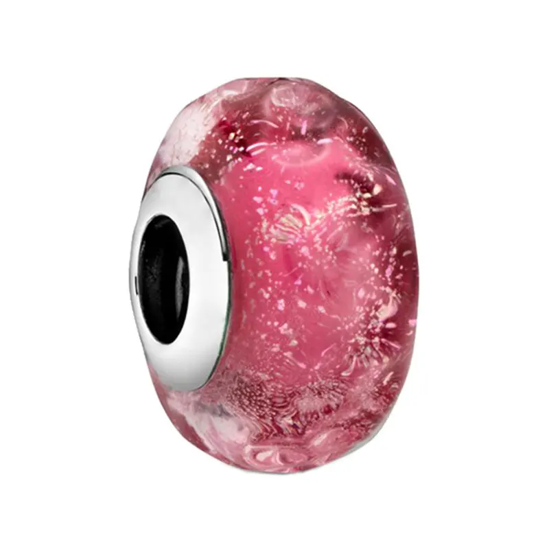 Wavy Fancy Pink Murano Glass Charm Beads For Women Fine Jewelry Making DIY Original Bracelets 925 Sterling Silver Signature Core