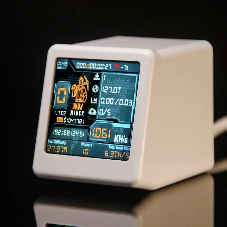 ESP32 SmartTV BTC Solo-Miner – 1060 H/s, Niedriger Strom, Leise, Desktop-Uhr & Lottery Miner