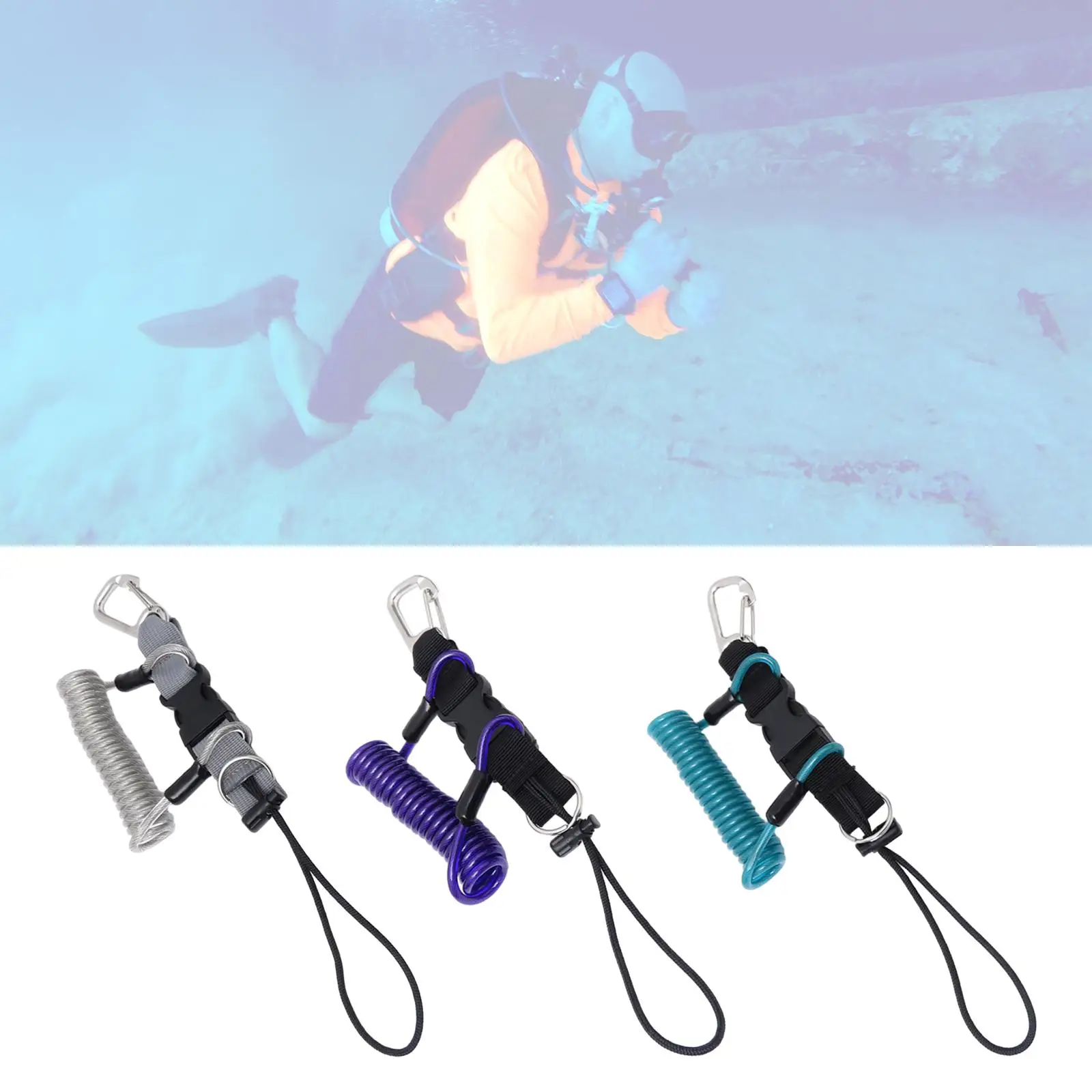 Diving Lanyard Professional with Carabiner Anti Lost Cable Wristband Safety Rope for Water Sports Underwater Photography Cameras