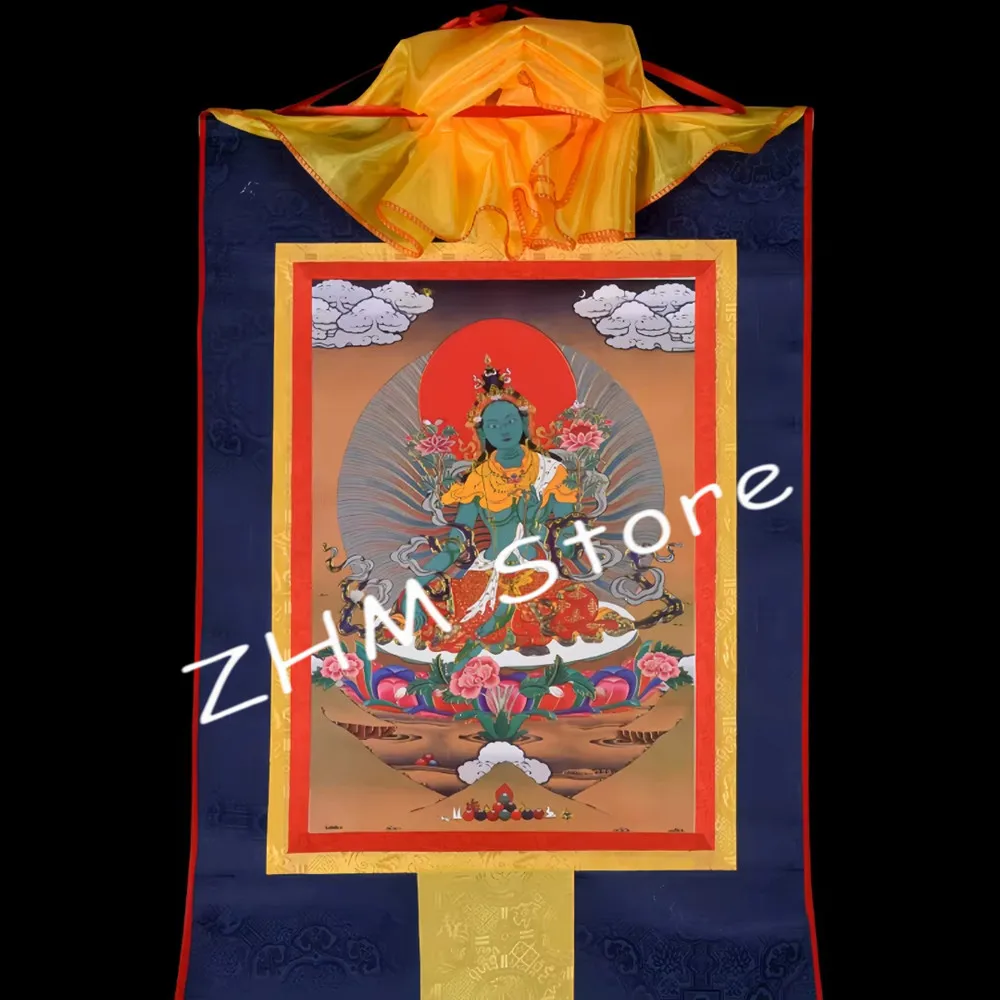

Tibetan Thangka Gilded Medicine Buddha Hanging Painting Buddha Statue Decorative Artwork for Living Room Buddhist Hall