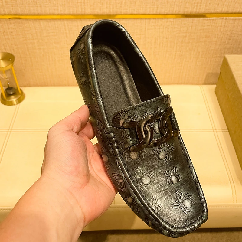 Men's Metallic Patterned Driving Loafers, Men's Daily Casual Slip-On Footwear, Men's Reinforced Abrasion-Resistant Footwear