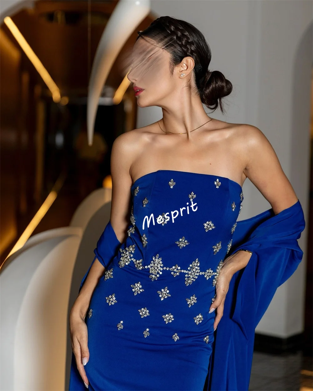 맞춤형 라인스톤 스트랩리스 롱 드레스, 특별한 날, 프롬, 여성용 럭셔리 숄 이브닝 파티 가운, 정교한 글리터