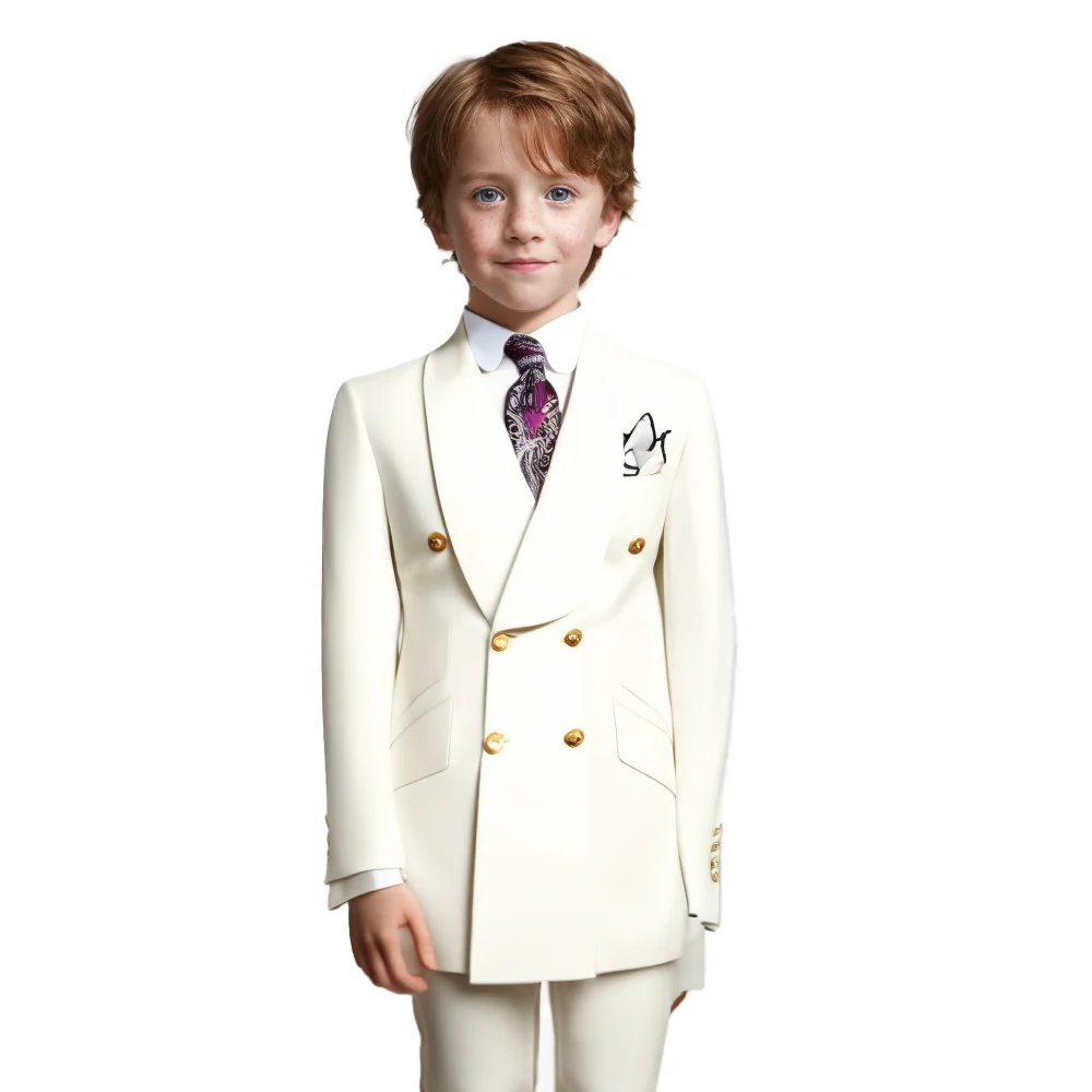

Ivory Business Tuxedo Boys Pants Suits Double Breasted Boy Wedding Prom Party Blazer Pants 2-Piece Set