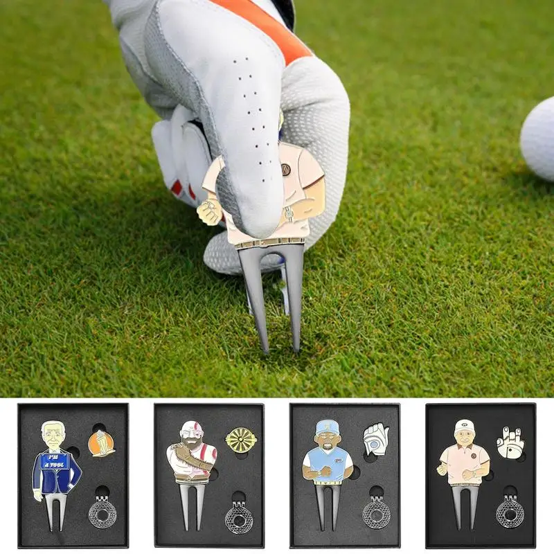 Magnetic Golf Ball Marker Golf Divot Repair Tool Portable Golf Pitch Fork Putting Green Fork With Ball Clip Position Marker