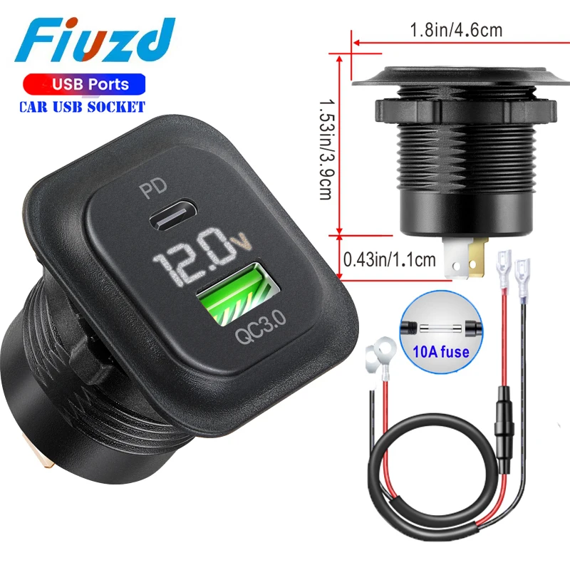 12v Outlet car usb charger fast charge USB C Ports with LED Fast Charging 12V/24V For Motorcycle Boat Marine Truck ATV