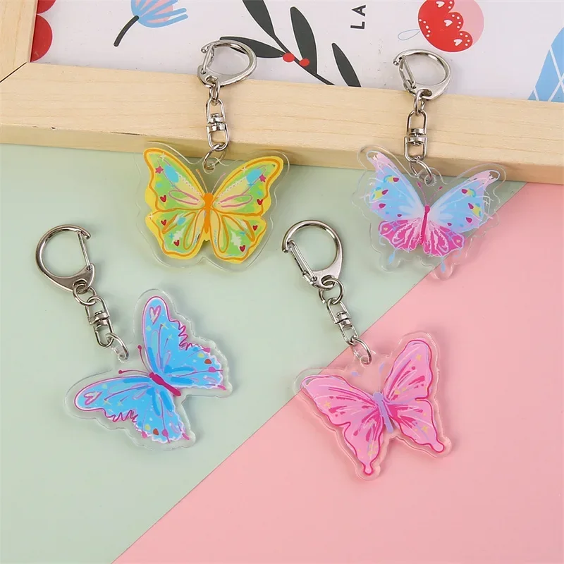 Cute Colorful Butterfly Keychain Cartoon Flying Animal Girl Backpack Headphone Cover Acrylic Decorative Pendant Friends Gifts