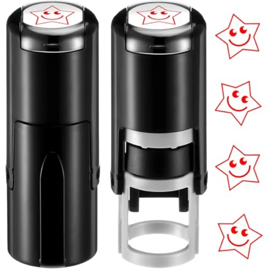

2 Pack Smile Star Print Stamps Ink Smile Star Stamper Mini Self Inking Stamps for Party Activities Craft Supplies