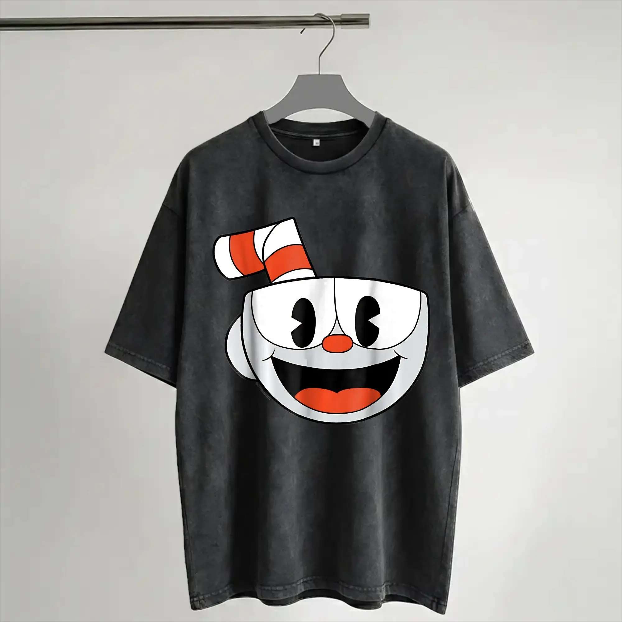 2026 Cuphead and Mugman cup mug Washed T Shirts Merch Oversize T-Shirts  Men Women Tee Shirt