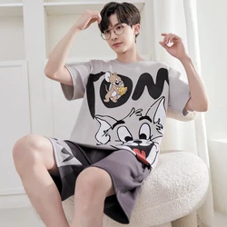 New 2024 Men Pajamas Sets For Sleeping Student Cartoon Sleepwear Short Sleeves Homewear Quick Drying Boy Summer Loungewear Suits