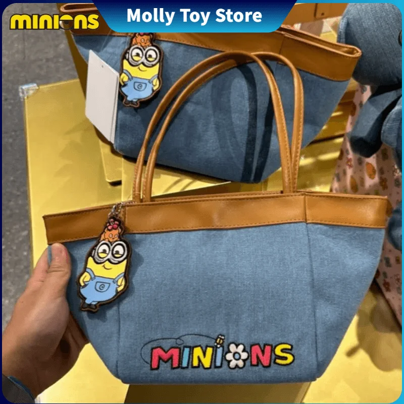 

Genuine Minions Shoulder Bag Denim Handbag Anime Large Capacity Premium Texture Portable Underarm Bag Girl Birthday Gift Toys