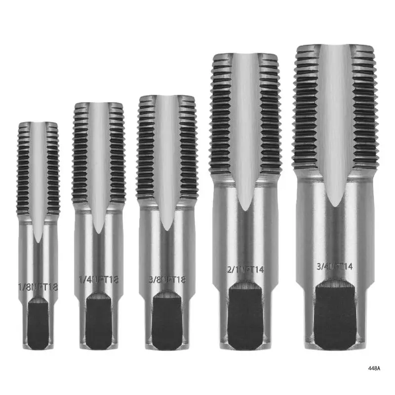 

5Pcs Carbon Steel NPT Pipe Tap Set,1/8", 1/4", 3/8", 1/2" and 3/4" Npt Tap Assorted Plumbers Mechanics And DIY Thread