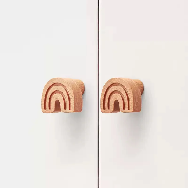 2Pcs Wooden Rainbow Pulls, Solid Wood Cabinet Knobs