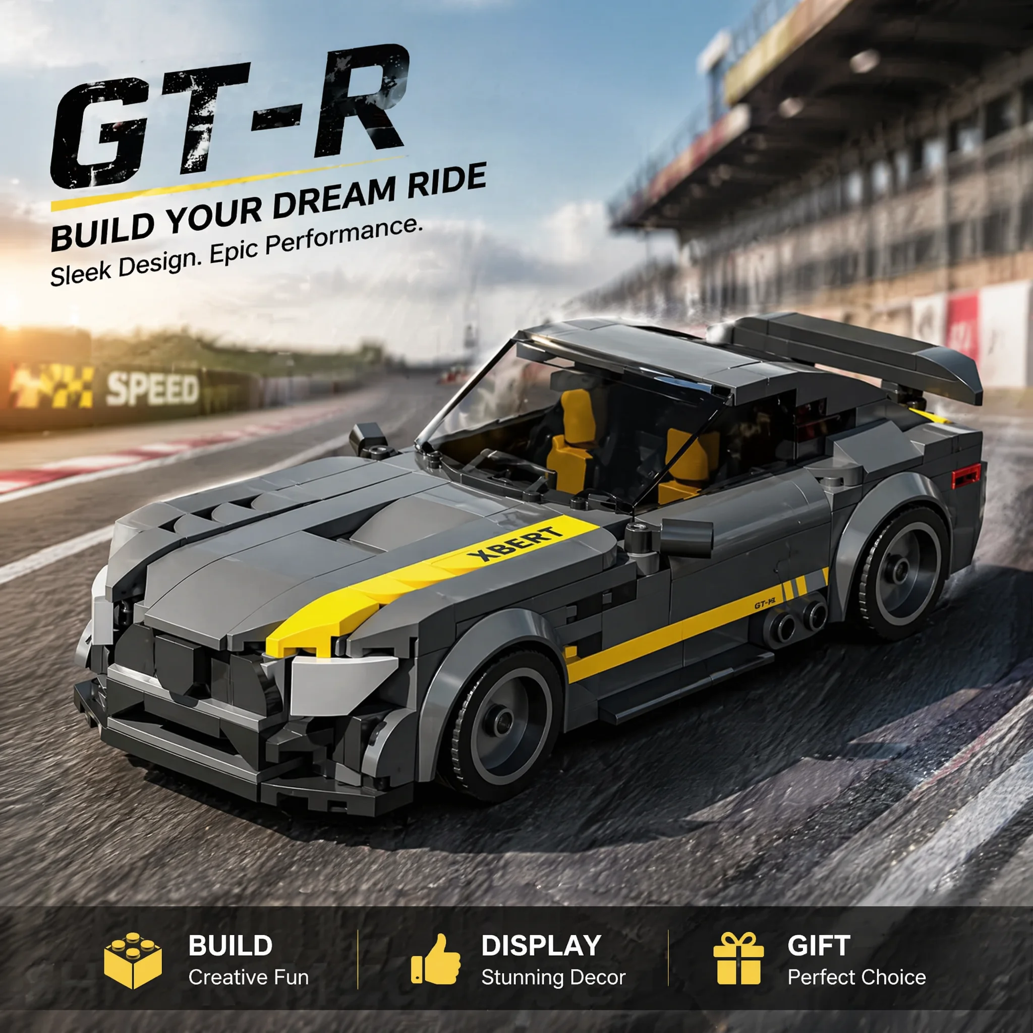 Blocs de construction Technologie GT-R Supercar, échelle 1:24, modèle de voiture de sport de course urbaine, jouets d'assemblage en briques pour adultes et garçons, cadeau, ornement de bureau, collection, présentoir