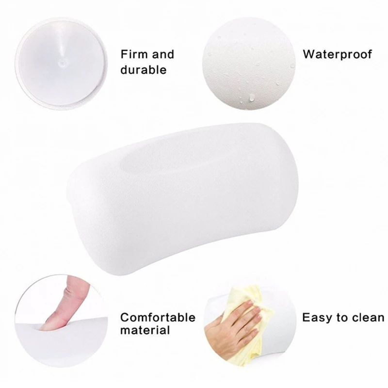 ●SPA Bath Pillow Non-Slip Bathtub Headrest Soft Waterproof Bath with Suction Cups Bath Neck Cushion White