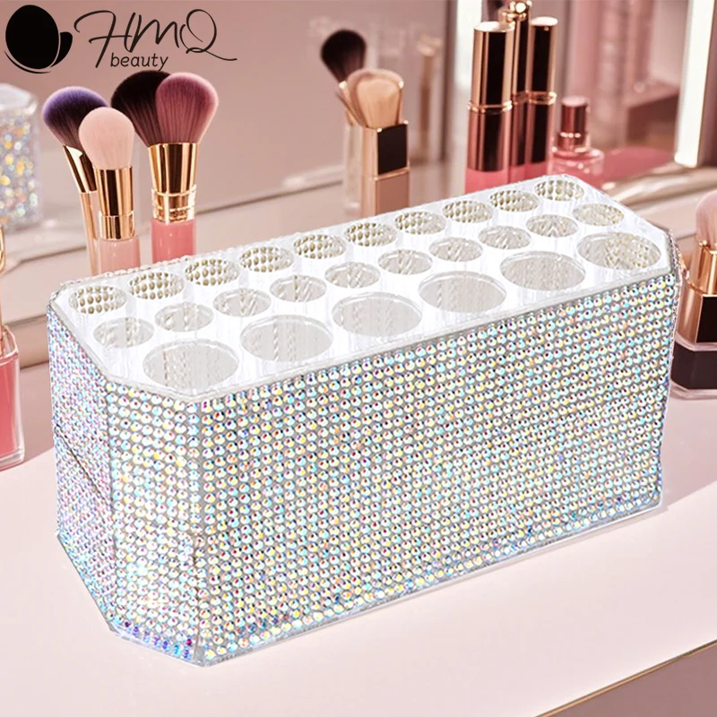 

26-отверстие со стразами, коробка для хранения кистей для макияжа, акриловый карандаш для бровей, подводка для глаз, полка для дисплея, настольный органайзер, инструменты для макияжа