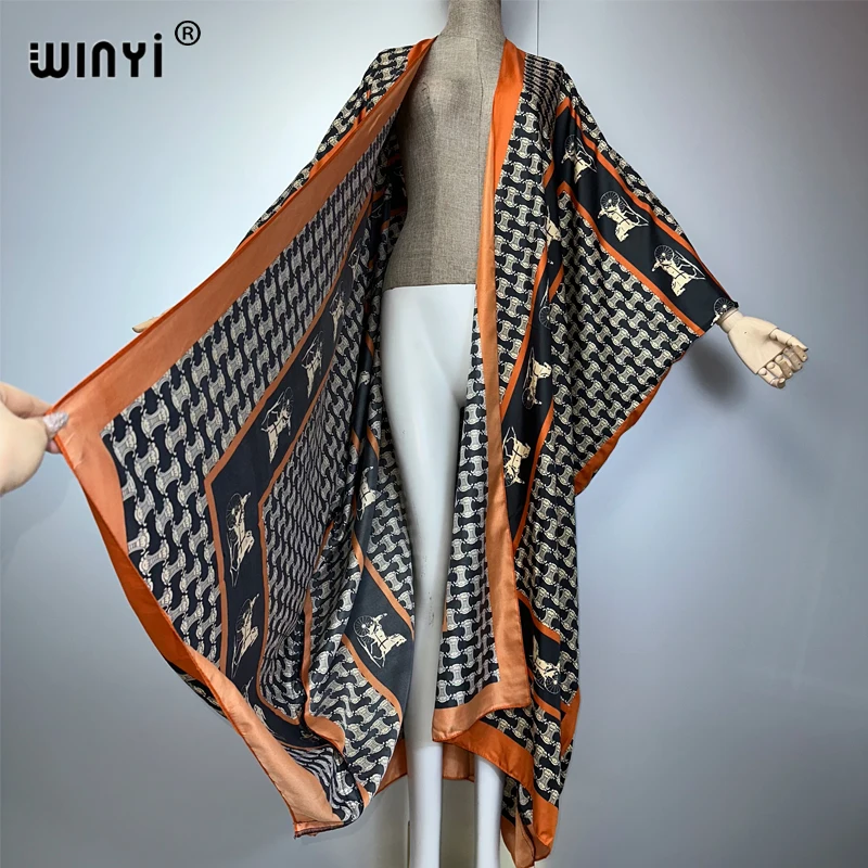 WINYI summer Africa kimono africa Bohemia print beach cover up maxi dress cardigans beach wear women 2025 abaya dubai luxury