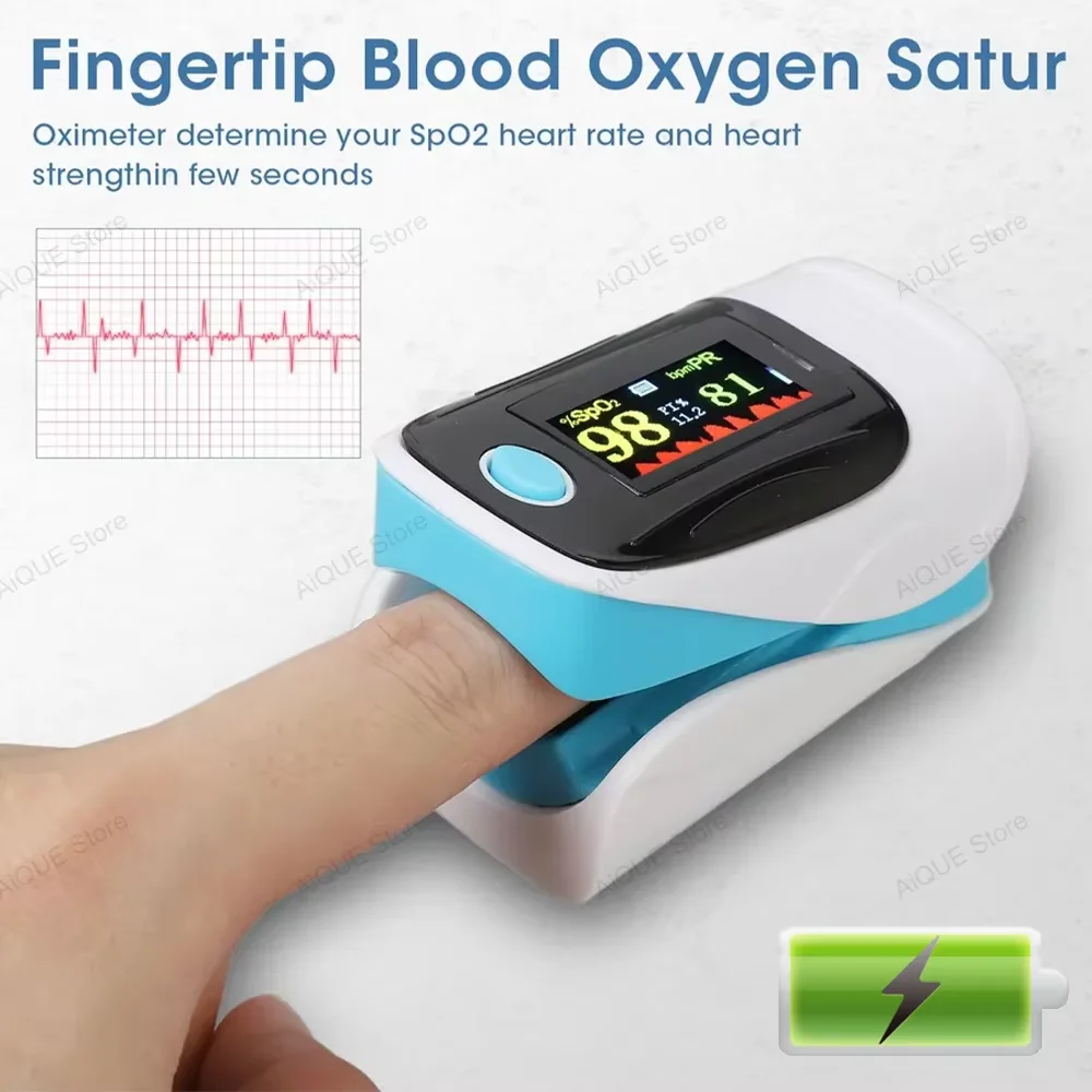 AiQUE Rechargeable Finger Clip Pulse Oximeter Digital OLED Display SPO2 Blood Oxygen Saturation Meter Child＆Adults Healthcare
