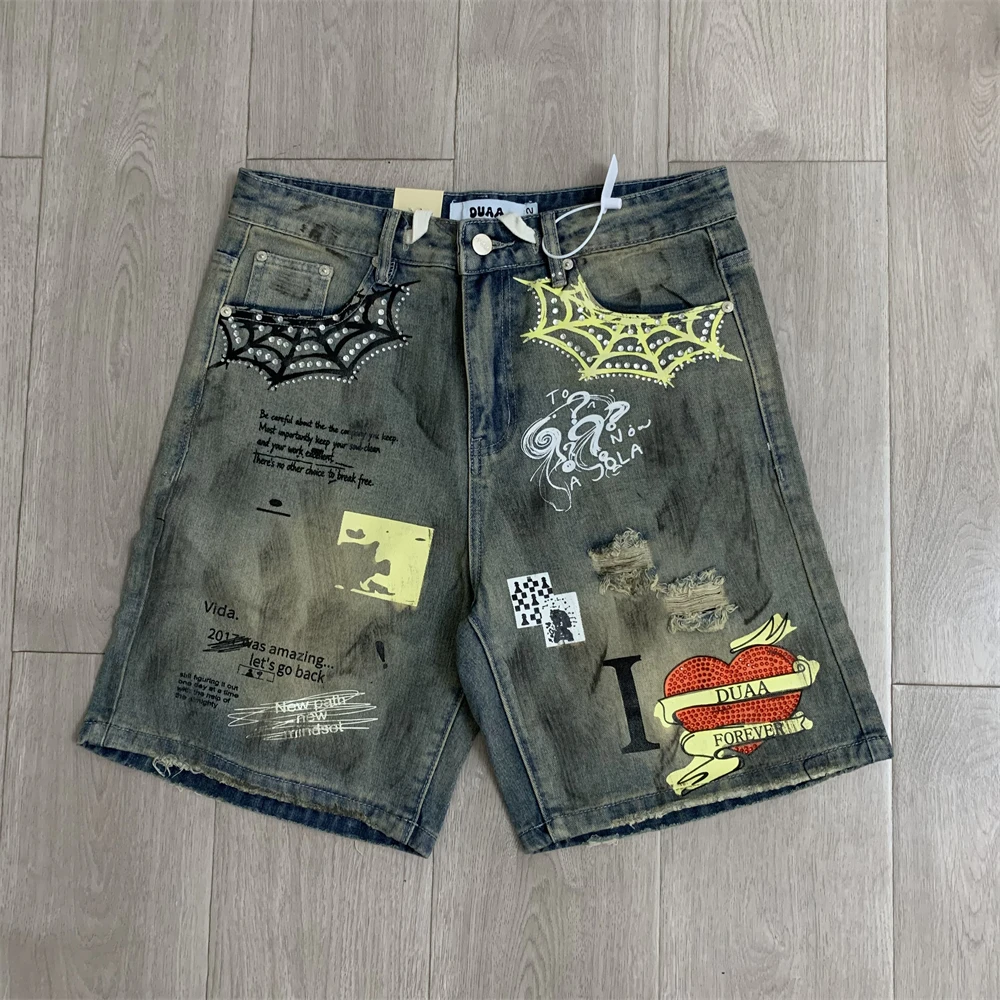 DUAA Sunset Blue Denim Workwear Shorts Men Women Top Quality Oversize Shorts