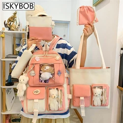 5pcs/Set Kawaii Girls Backpack For Student School Bag Teenager Girls Schoolbag Book Bags Pencil Case Women Travel Computer Tote