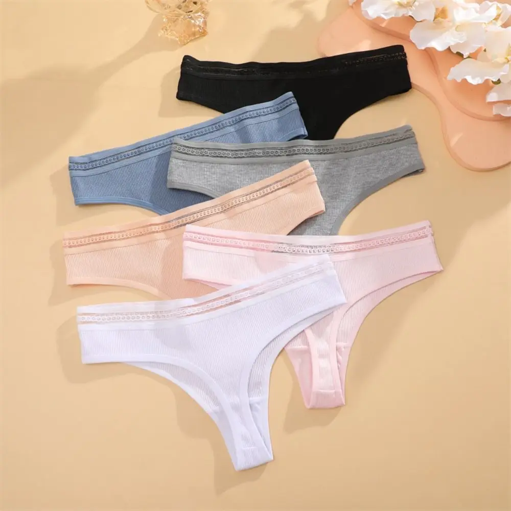 

Solid Mesh Briefs Seamless Panties Women's Lace Thong Low Waist Cotton Crotch Underpants Simple Female Underwear Lingerie