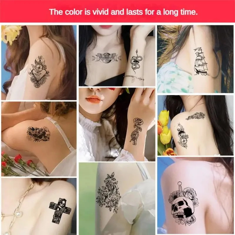 Stiker tato wanita dan pria, stiker tato mode tahan air warna hidup mudah dibersihkan stiker tato Semi permanen