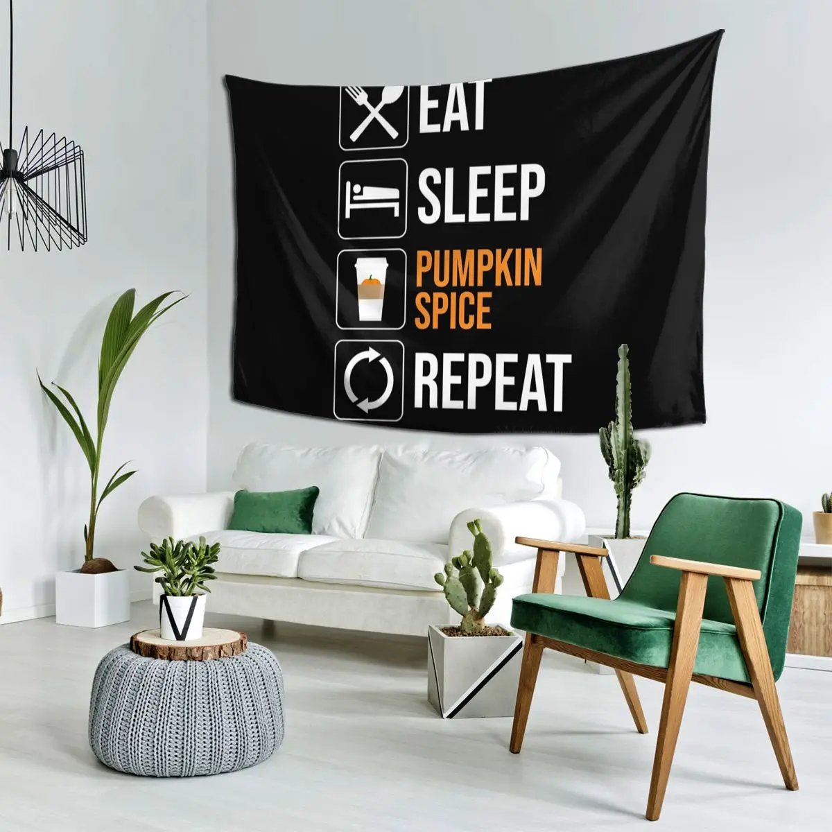 Eat. Sleep. Pumpkin Spice. Repeat Tapestry Hippie Wall Hanging Aesthetic Home Decor Tapestries for Living Room Bedroom Dorm Room