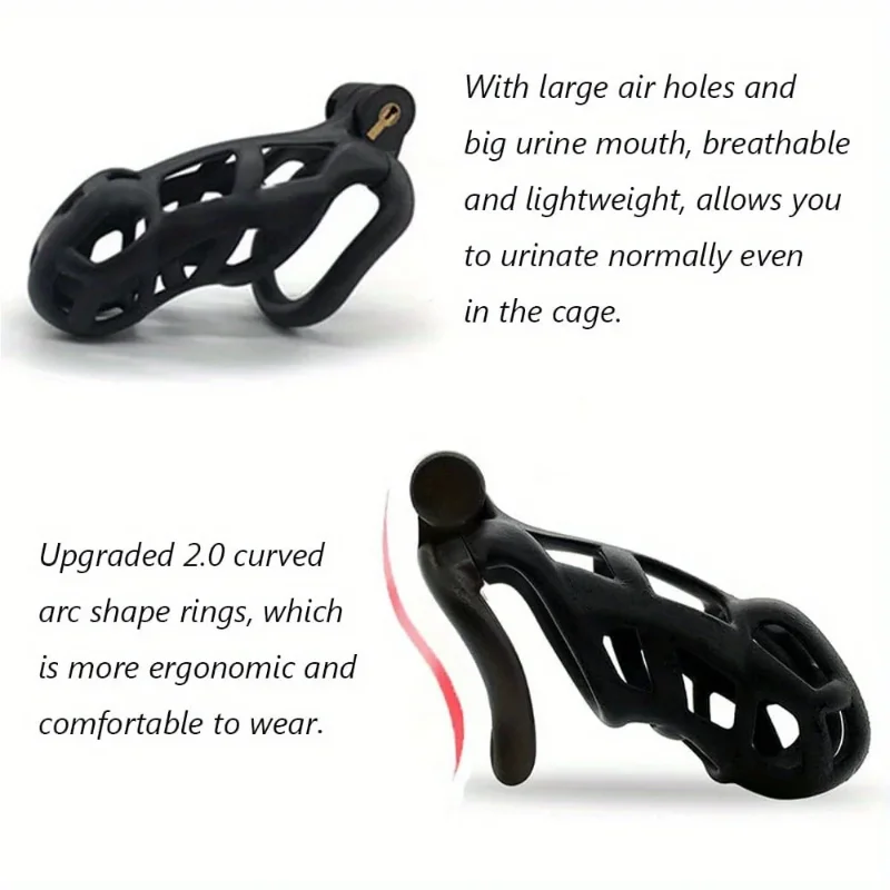 New Color Male Penis Lock Chastity Cage with Lock and 4 Rings Resin Virginity for Men Breathable Cock Ring Penis Fetish Restrain