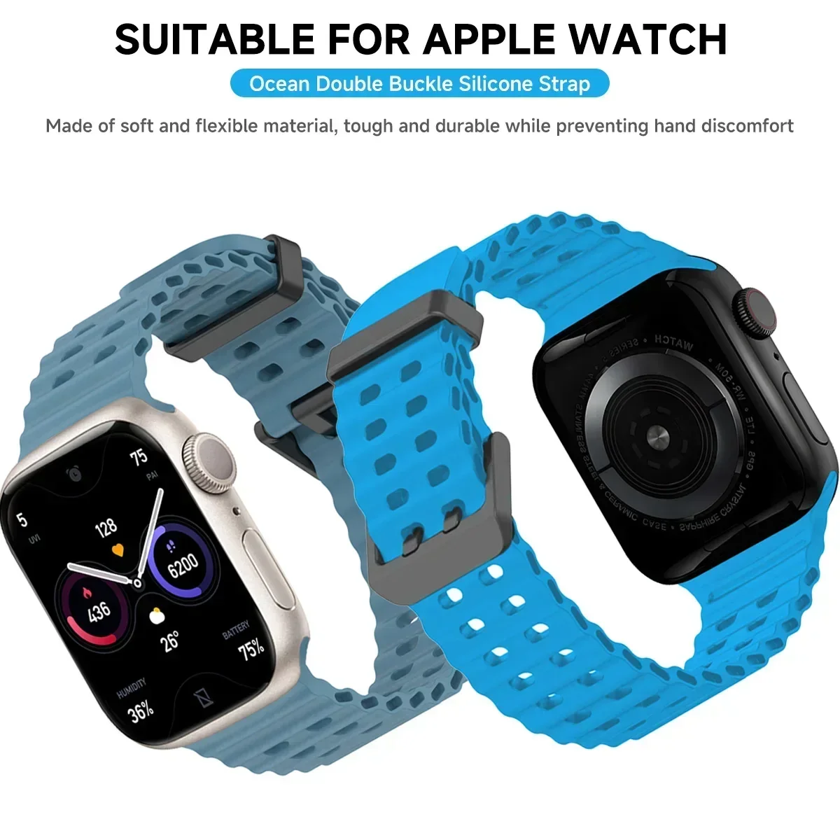 สําหรับ Apple Watch Ultra band 49 มม.44 มม.45 มม.41 มม.40 มม.38 มม.44 45 มม.Ocean เข็มขัดสําหรับ iWatch Series 10 9 8 7 SE ซิลิโคน